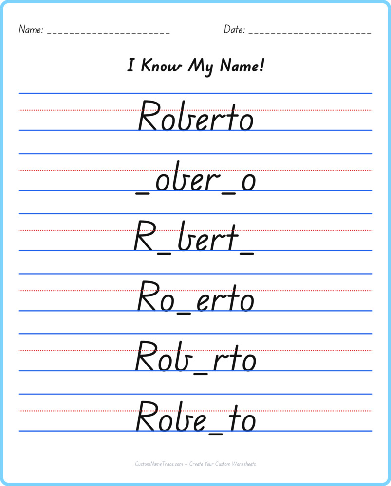 Free Roberto custom name tracing - fill-in-the-blank free worksheet