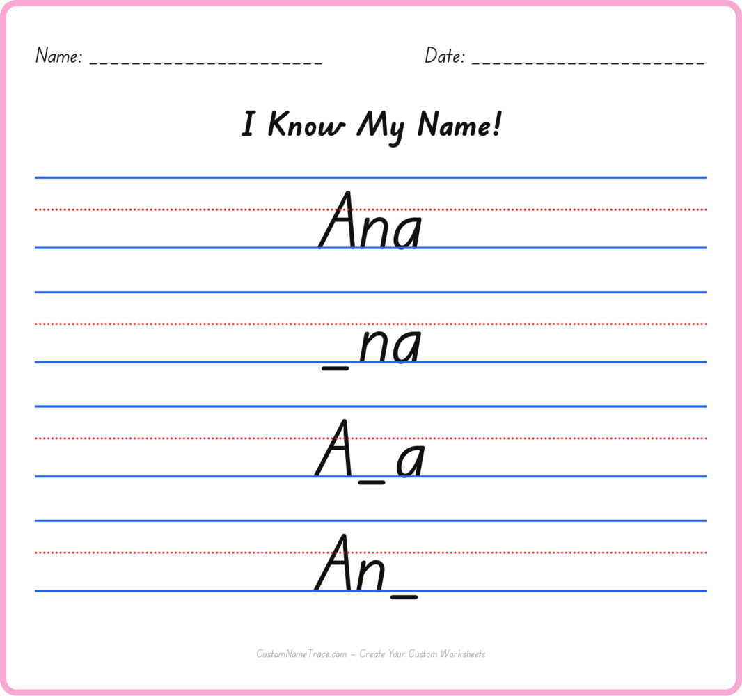 Free Ana custom name tracing - fill-in-the-blank free worksheet