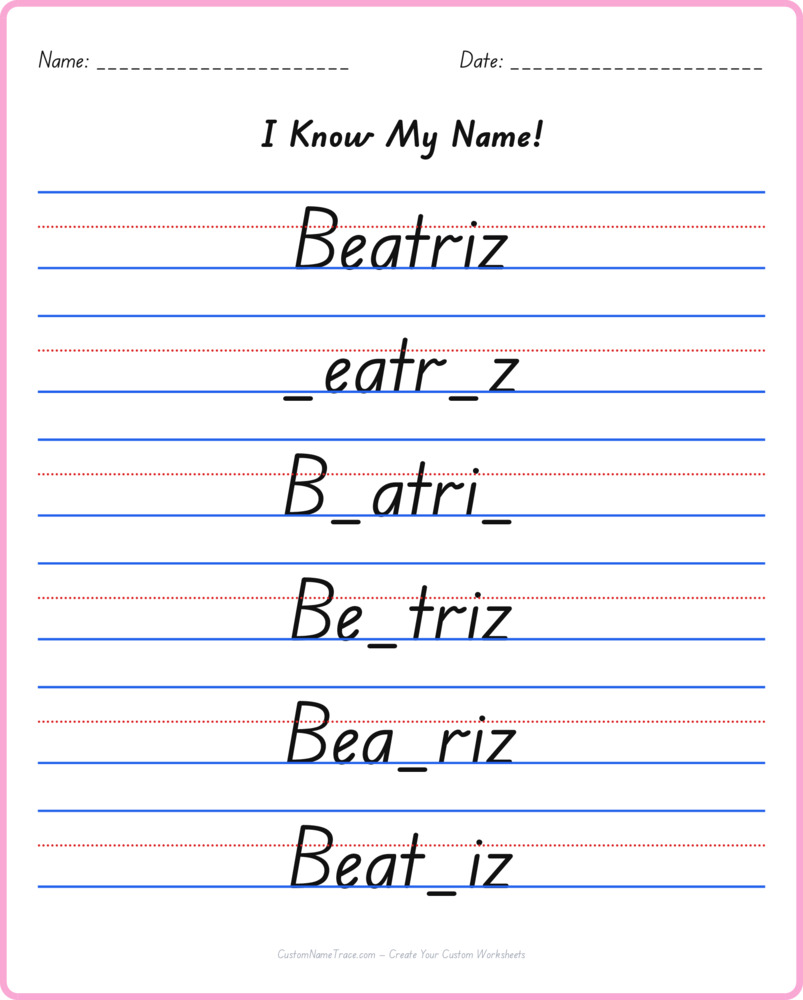 Free Beatriz custom name tracing - fill-in-the-blank free worksheet