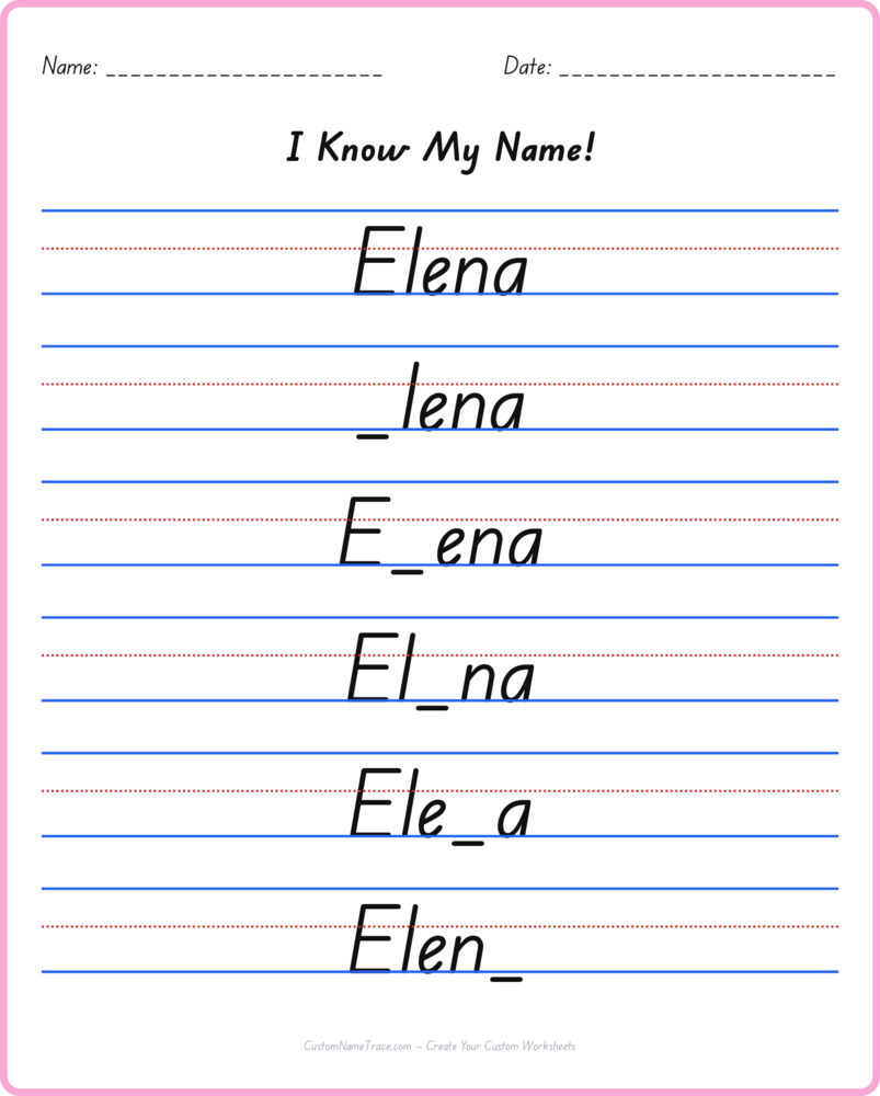 Free Elena custom name tracing - fill-in-the-blank free worksheet