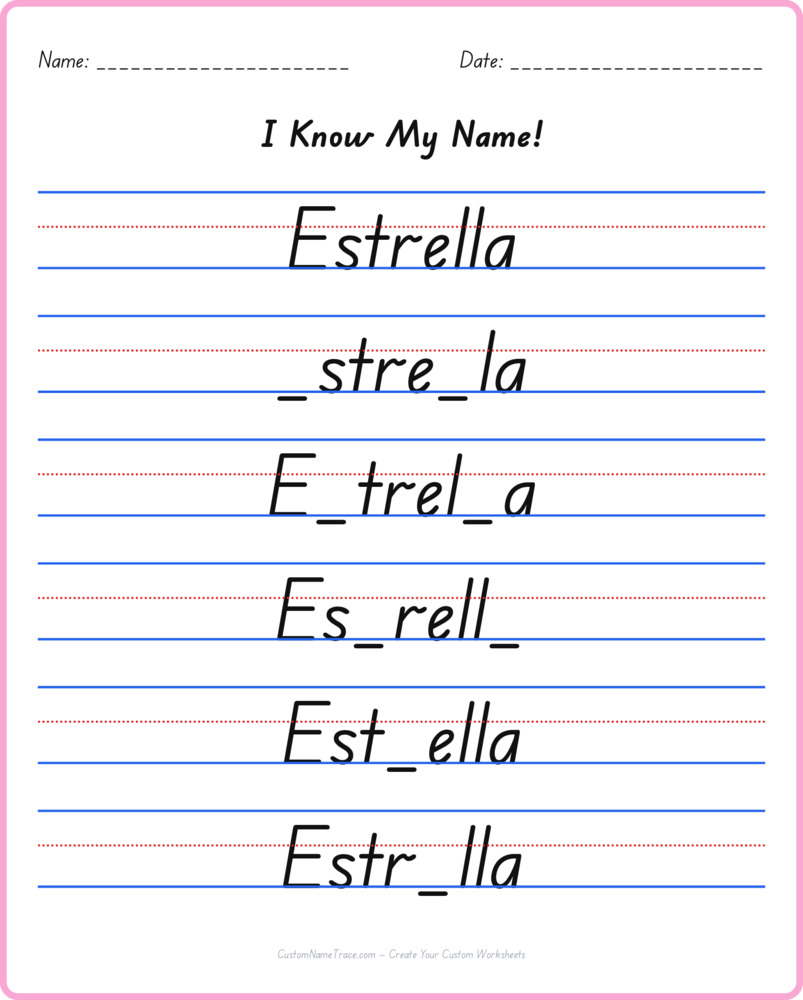 Free Estrella custom name tracing - fill-in-the-blank free worksheet