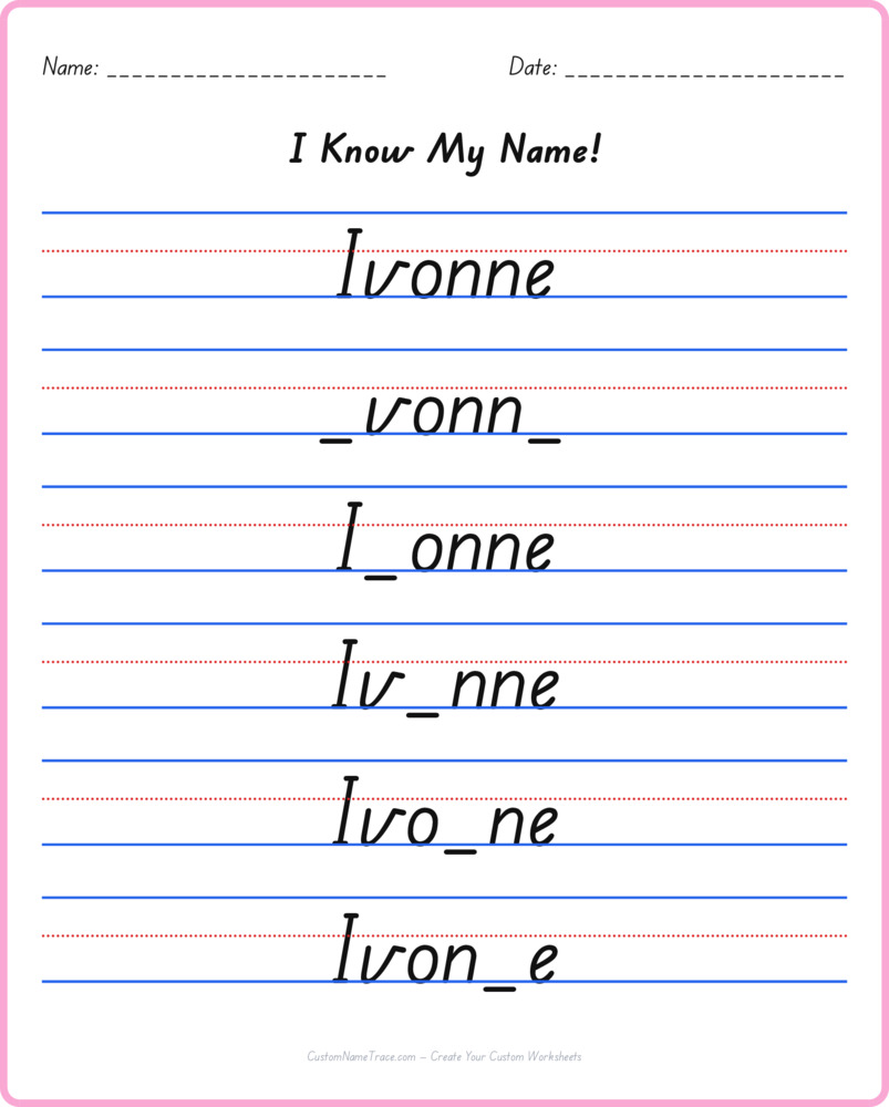 Free Ivonne custom name tracing - fill-in-the-blank free worksheet