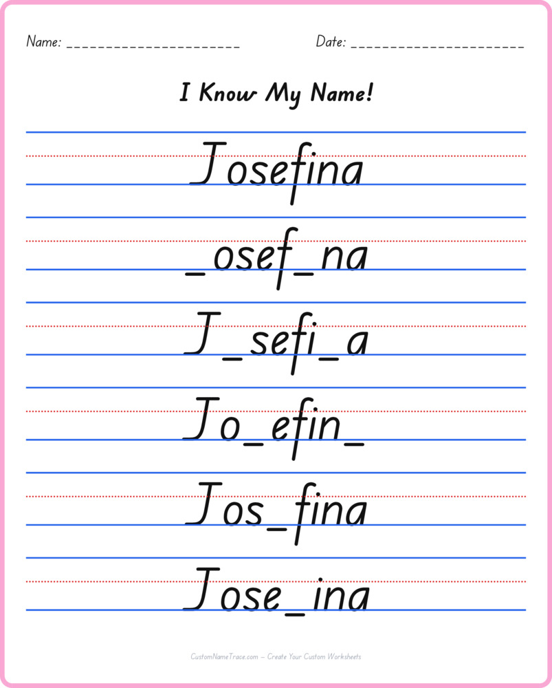 Free Josefina custom name tracing - fill-in-the-blank free worksheet