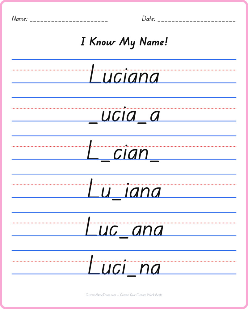 Free Luciana custom name tracing - fill-in-the-blank free worksheet