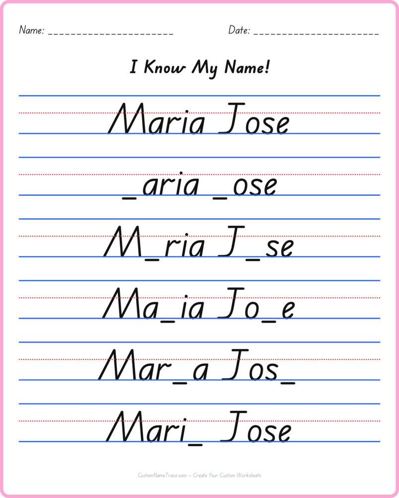 Free Maria Jose custom name tracing - fill-in-the-blank free worksheet