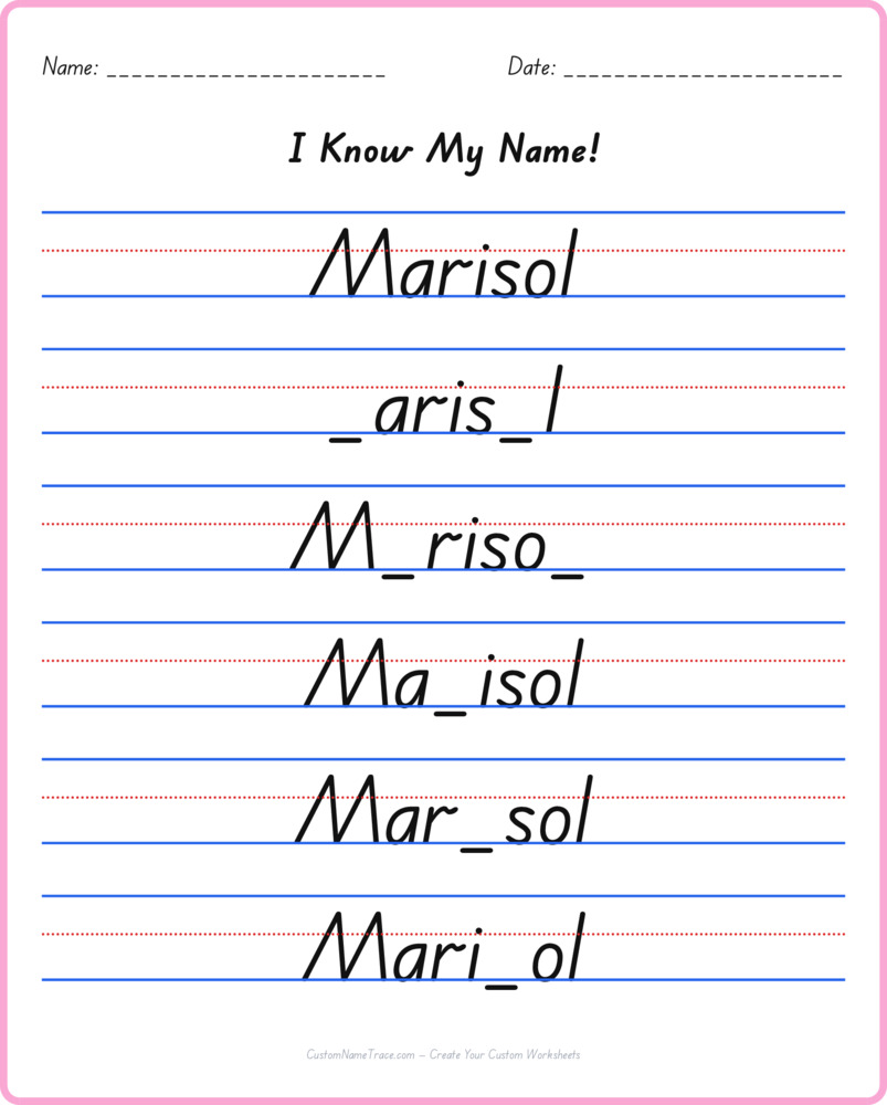 Free Marisol custom name tracing - fill-in-the-blank free worksheet
