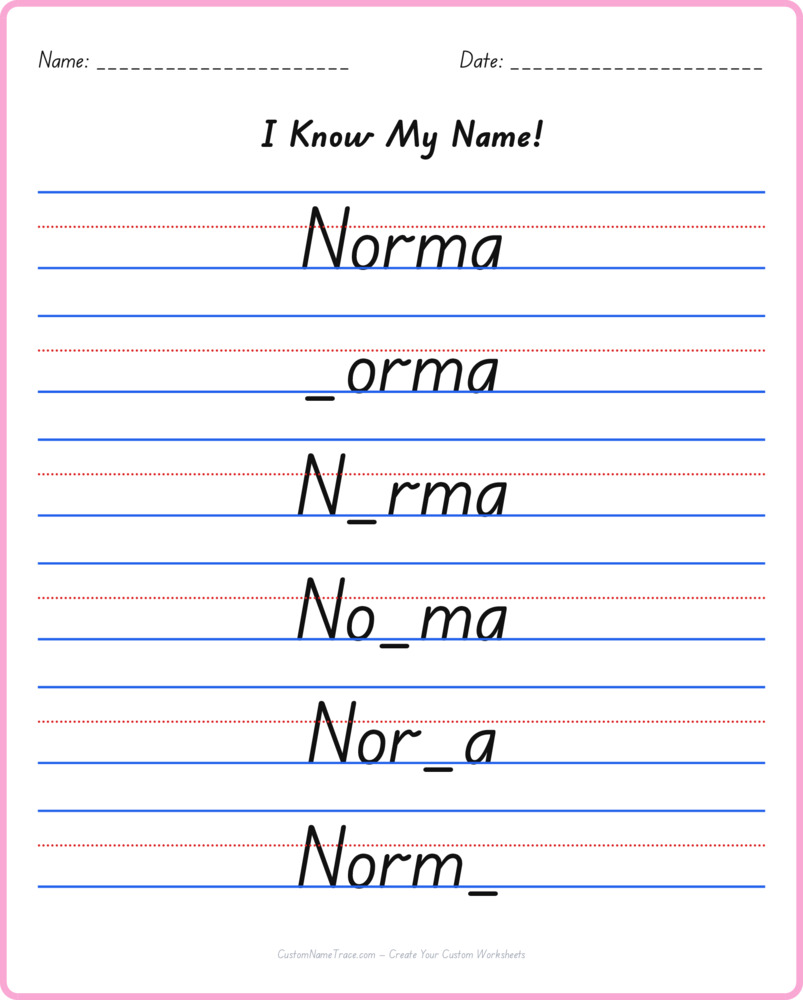 Free Norma custom name tracing - fill-in-the-blank free worksheet