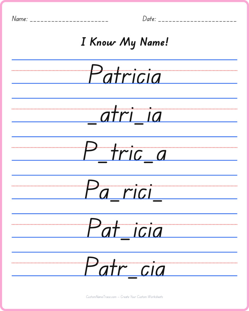 Free Patricia custom name tracing - fill-in-the-blank free worksheet