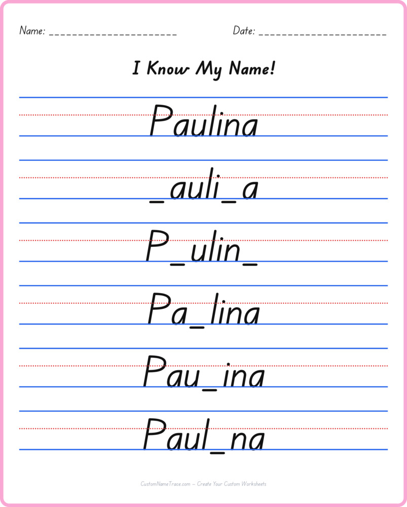 Free Paulina custom name tracing - fill-in-the-blank free worksheet