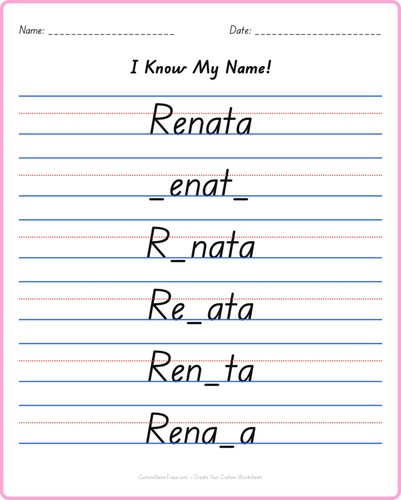 Free Renata custom name tracing - fill-in-the-blank free worksheet