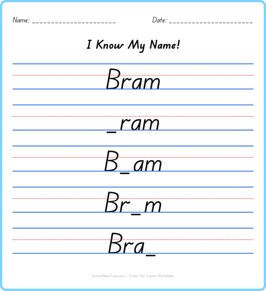 Free Bram custom name tracing - fill-in-the-blank free worksheet