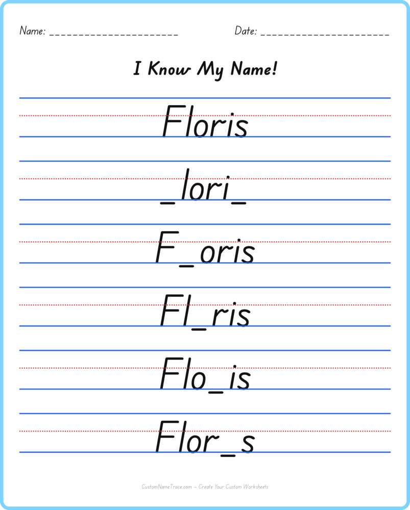 Free Floris custom name tracing - fill-in-the-blank free worksheet