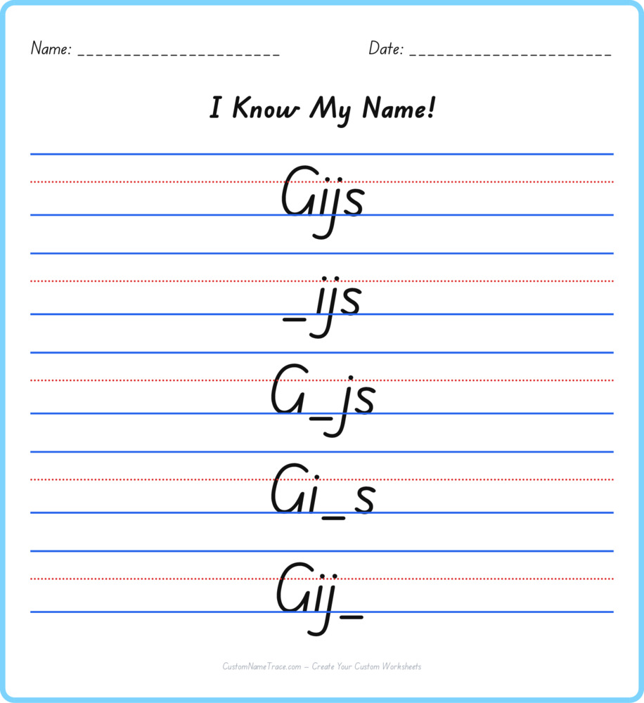 Free Gijs custom name tracing - fill-in-the-blank free worksheet