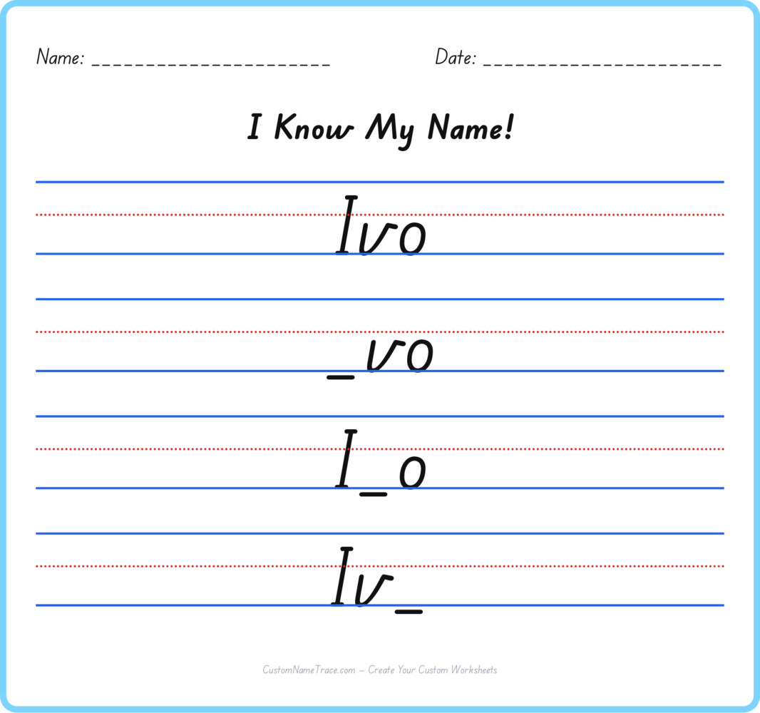 Free Ivo custom name tracing - fill-in-the-blank free worksheet