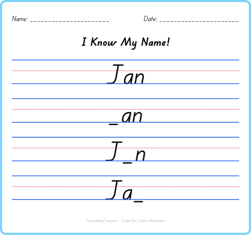 Free Jan custom name tracing - fill-in-the-blank free worksheet