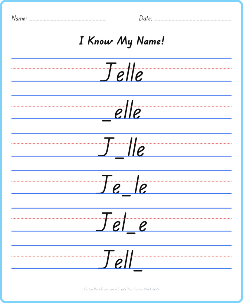 Free Jelle custom name tracing - fill-in-the-blank free worksheet