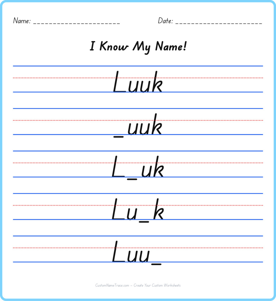 Free Luuk custom name tracing - fill-in-the-blank free worksheet
