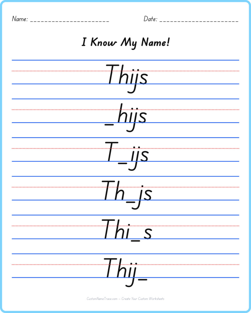 Free Thijs custom name tracing - fill-in-the-blank free worksheet