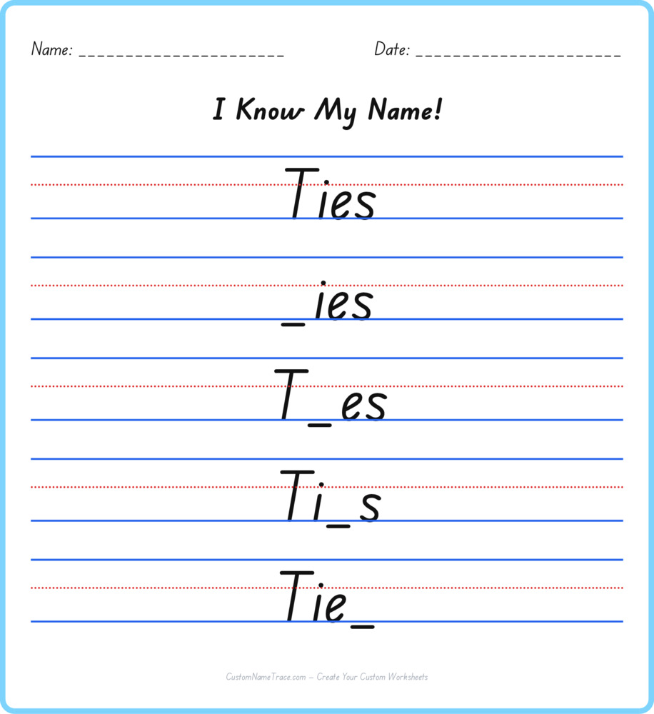 Free Ties custom name tracing - fill-in-the-blank free worksheet