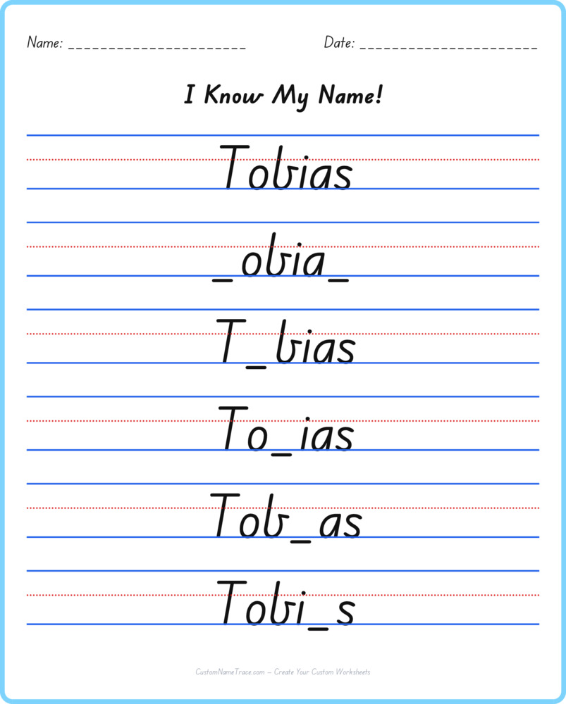 Free Tobias custom name tracing - fill-in-the-blank free worksheet