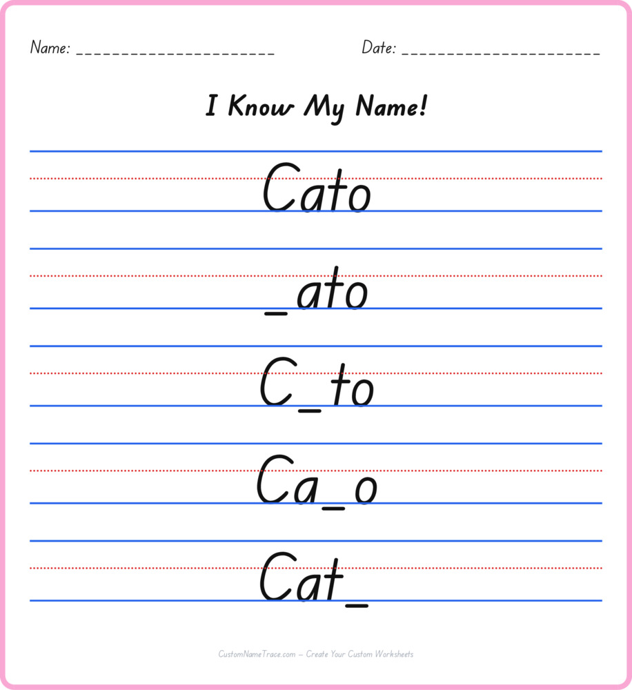 Free Cato custom name tracing - fill-in-the-blank free worksheet