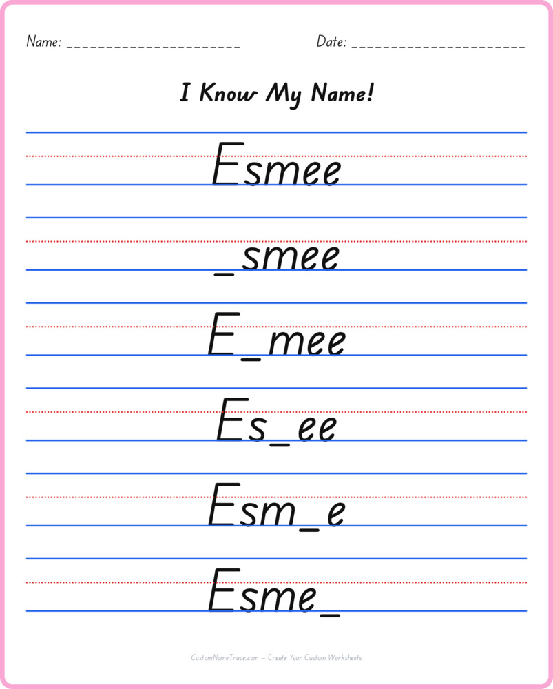 Free Esmee custom name tracing - fill-in-the-blank free worksheet