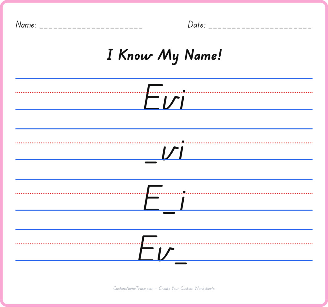 Free Evi custom name tracing - fill-in-the-blank free worksheet