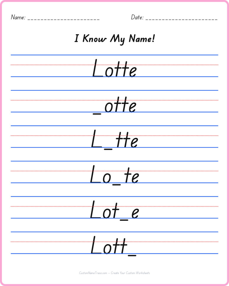 Free Lotte custom name tracing - fill-in-the-blank free worksheet
