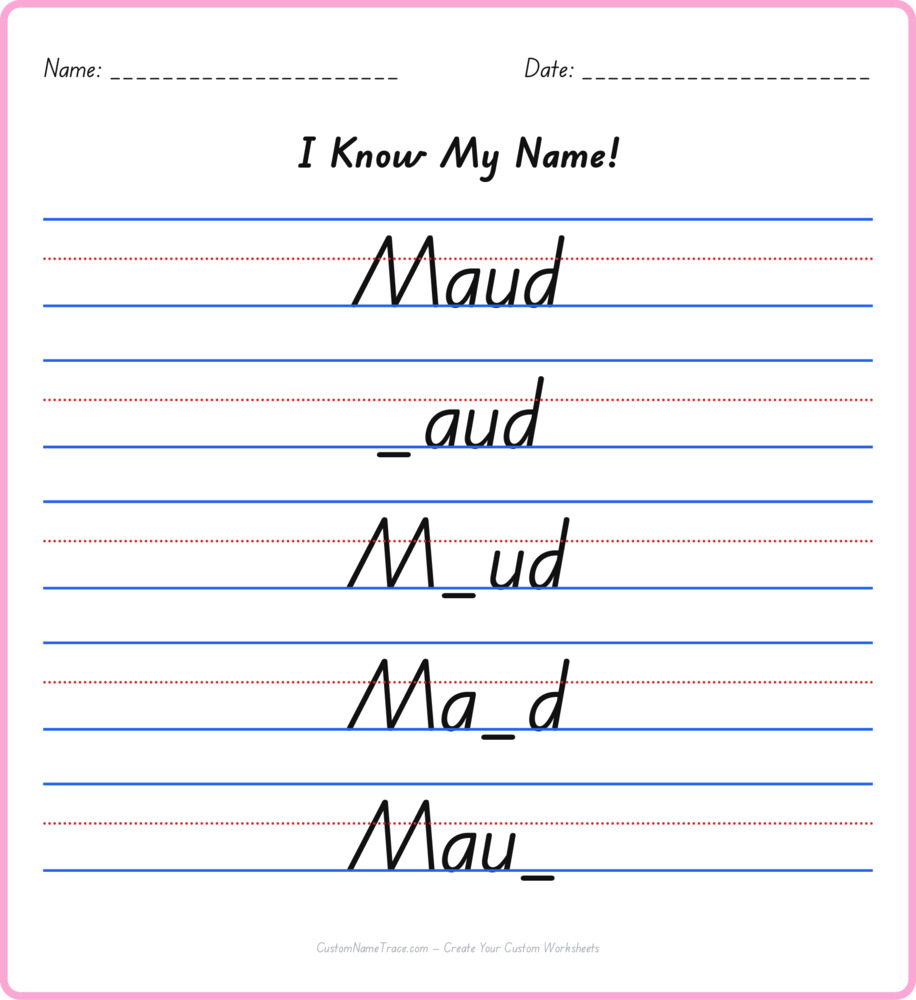 Free Maud custom name tracing - fill-in-the-blank free worksheet