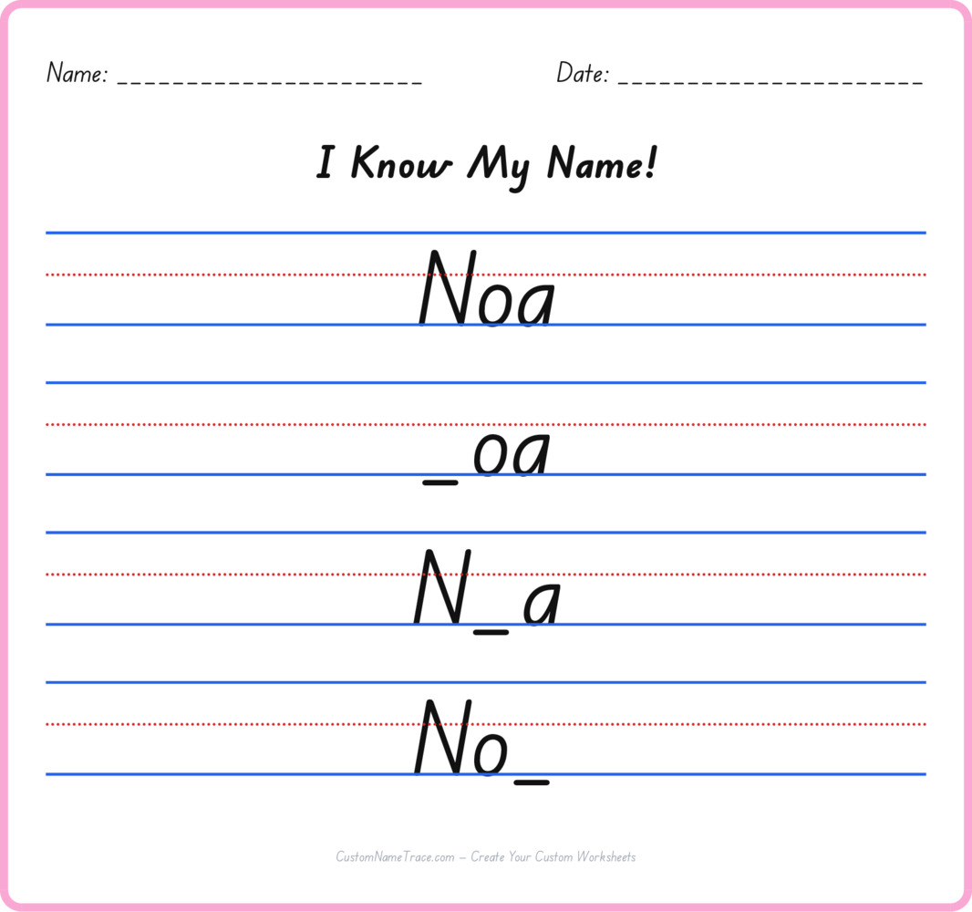 Free Noa custom name tracing - fill-in-the-blank free worksheet