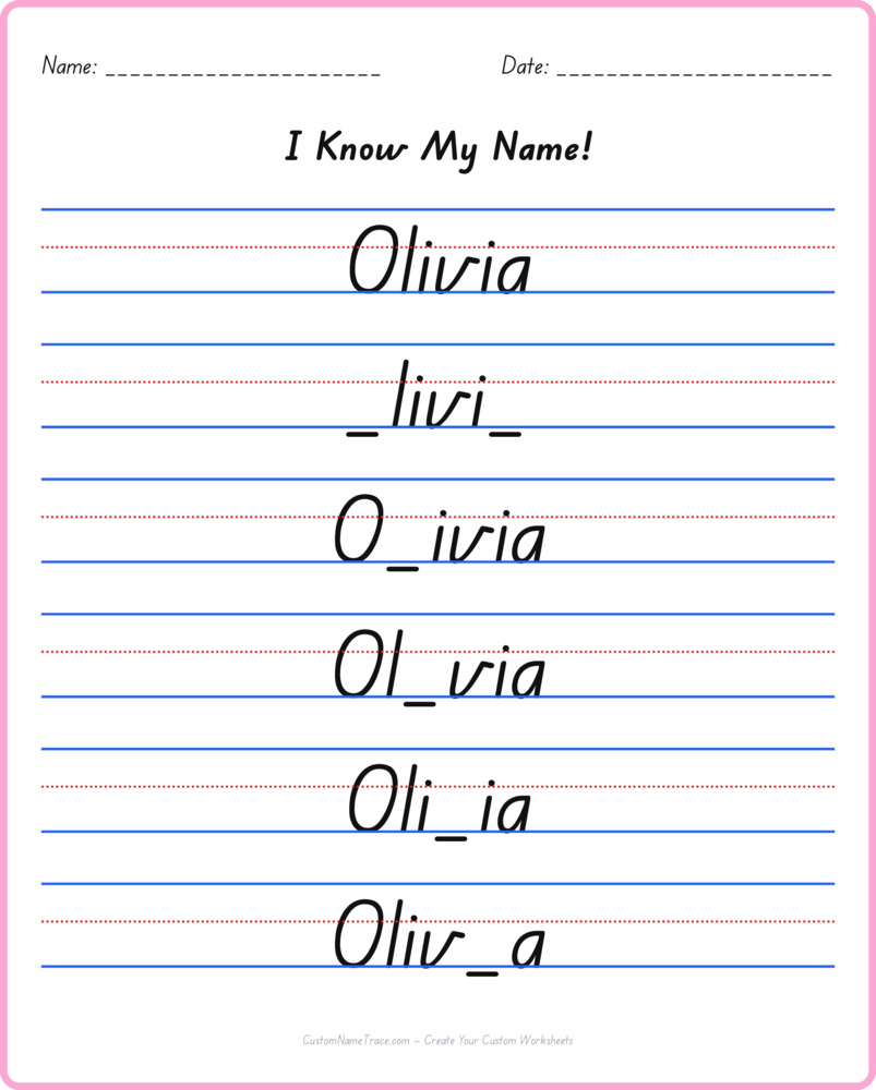 Free Olivia custom name tracing - fill-in-the-blank free worksheet