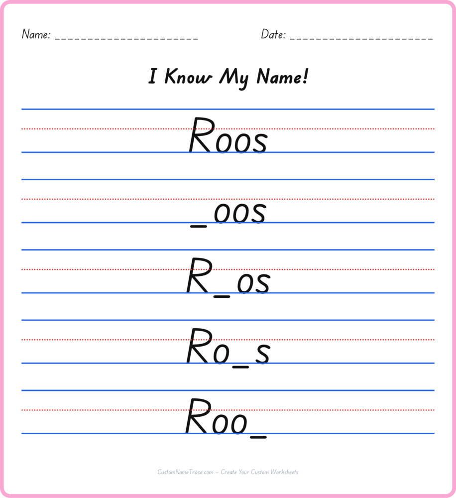 Free Roos custom name tracing - fill-in-the-blank free worksheet