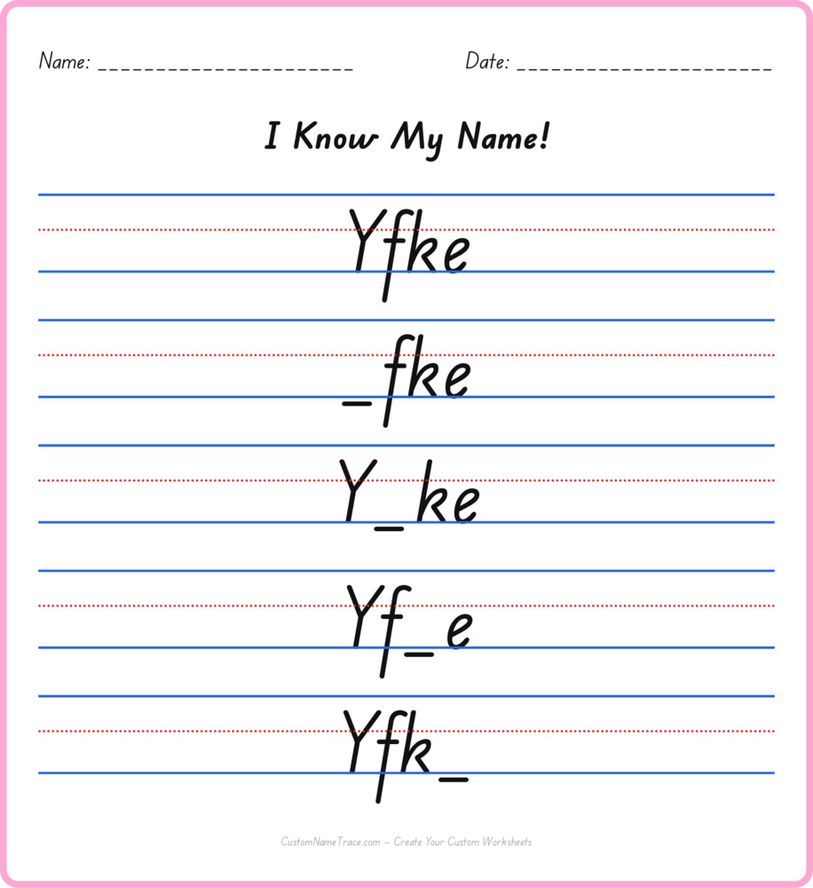 Free Yfke custom name tracing - fill-in-the-blank free worksheet