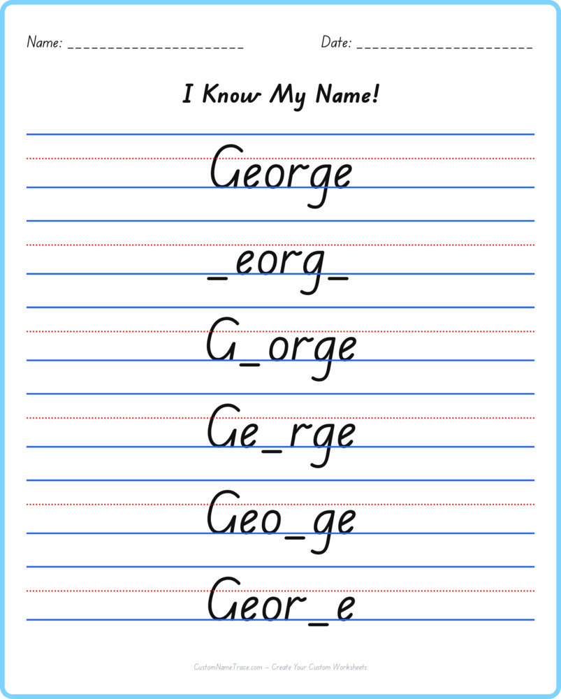 Free George custom name tracing - fill-in-the-blank free worksheet