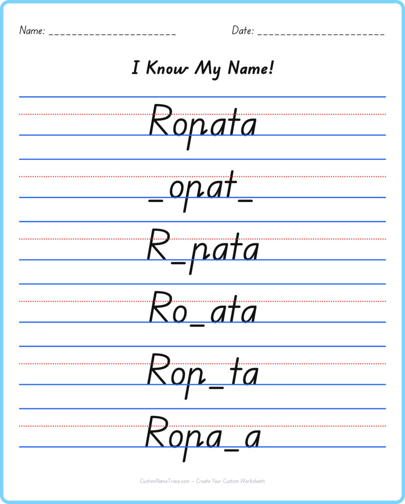 Free Ropata custom name tracing - fill-in-the-blank free worksheet