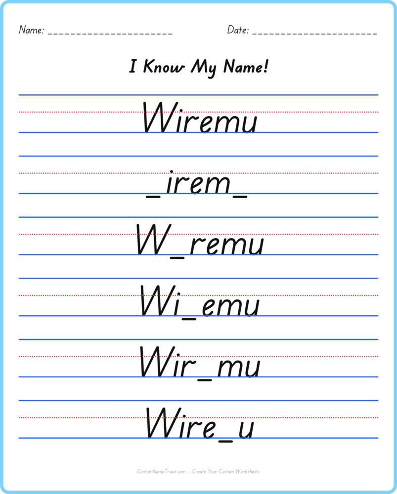 Free Wiremu custom name tracing - fill-in-the-blank free worksheet