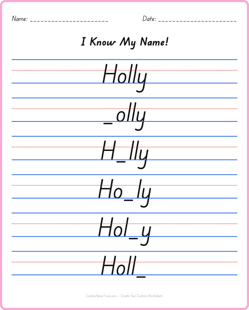 Free Holly custom name tracing - fill-in-the-blank free worksheet