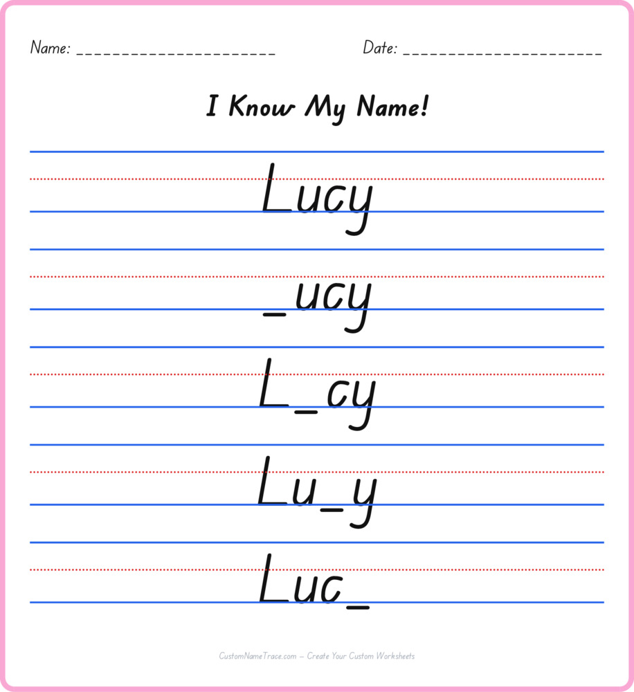 Free Lucy custom name tracing - fill-in-the-blank free worksheet