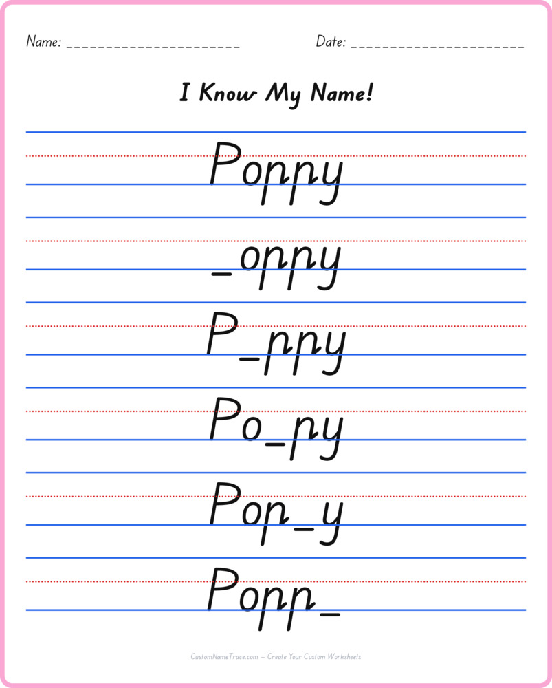 Free Poppy custom name tracing - fill-in-the-blank free worksheet
