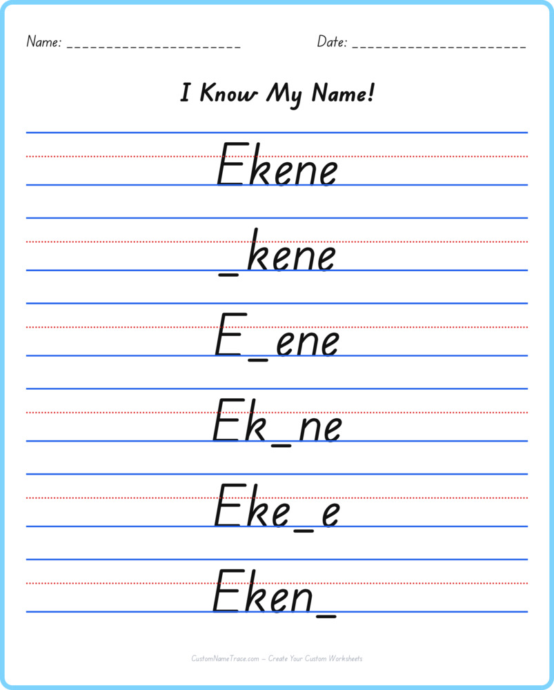 Free Ekene custom name tracing - fill-in-the-blank free worksheet