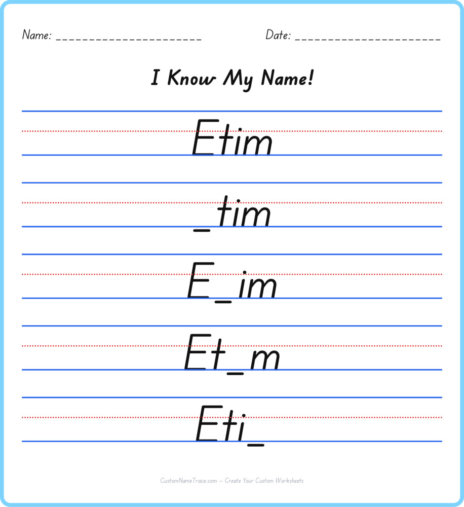 Free Etim custom name tracing - fill-in-the-blank free worksheet