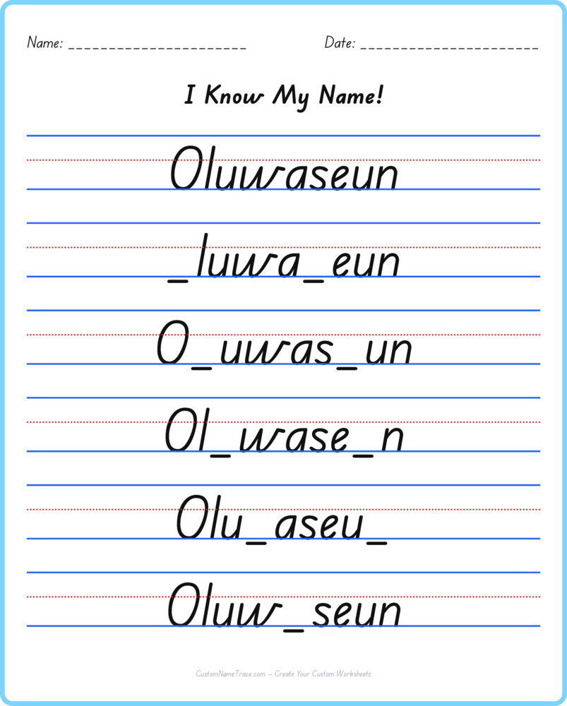 Free Oluwaseun custom name tracing - fill-in-the-blank free worksheet