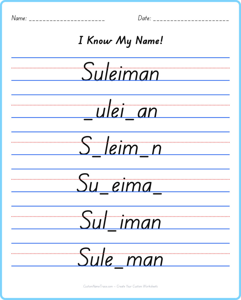 Free Suleiman custom name tracing - fill-in-the-blank free worksheet