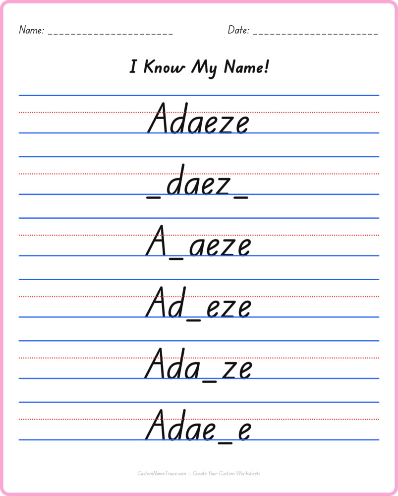 Free Adaeze custom name tracing - fill-in-the-blank free worksheet