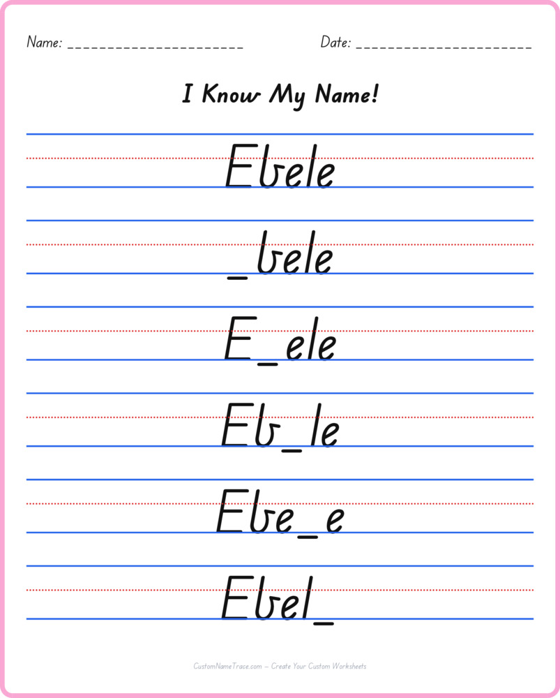 Free Ebele custom name tracing - fill-in-the-blank free worksheet