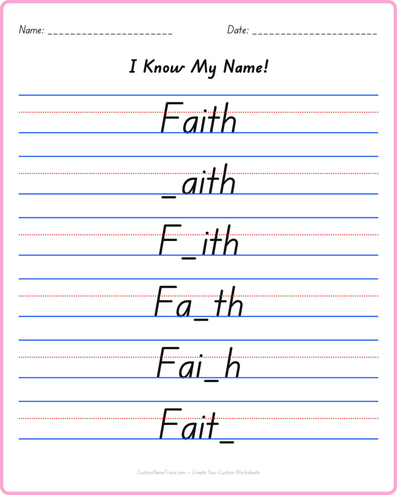 Free Faith custom name tracing - fill-in-the-blank free worksheet