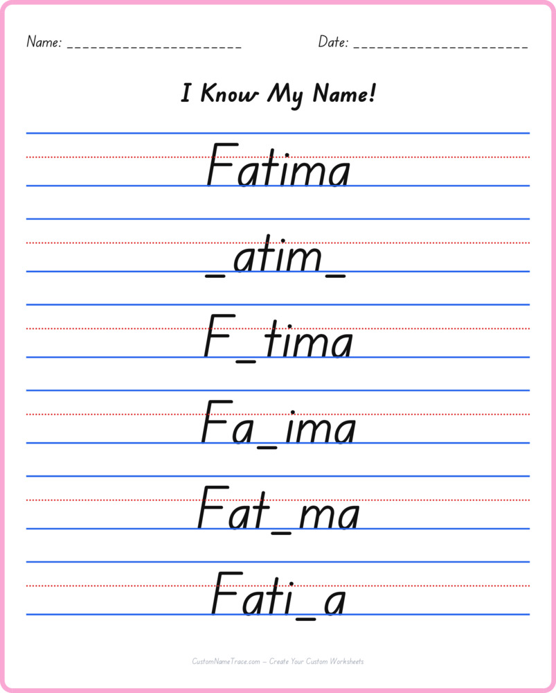 Free Fatima custom name tracing - fill-in-the-blank free worksheet