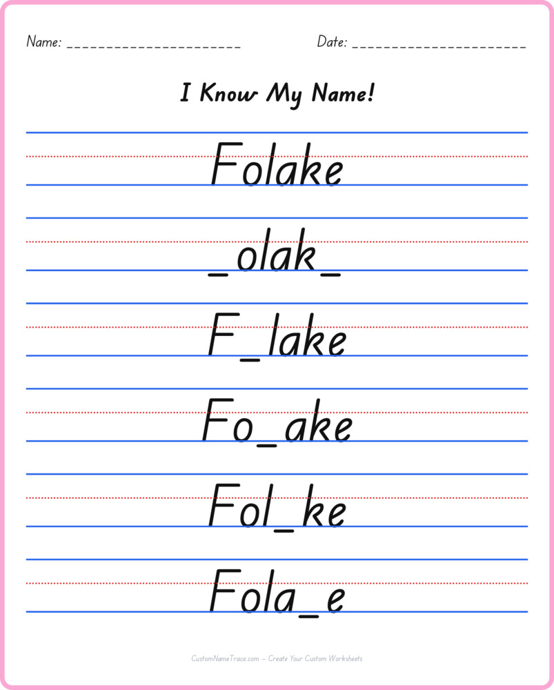 Free Folake custom name tracing - fill-in-the-blank free worksheet