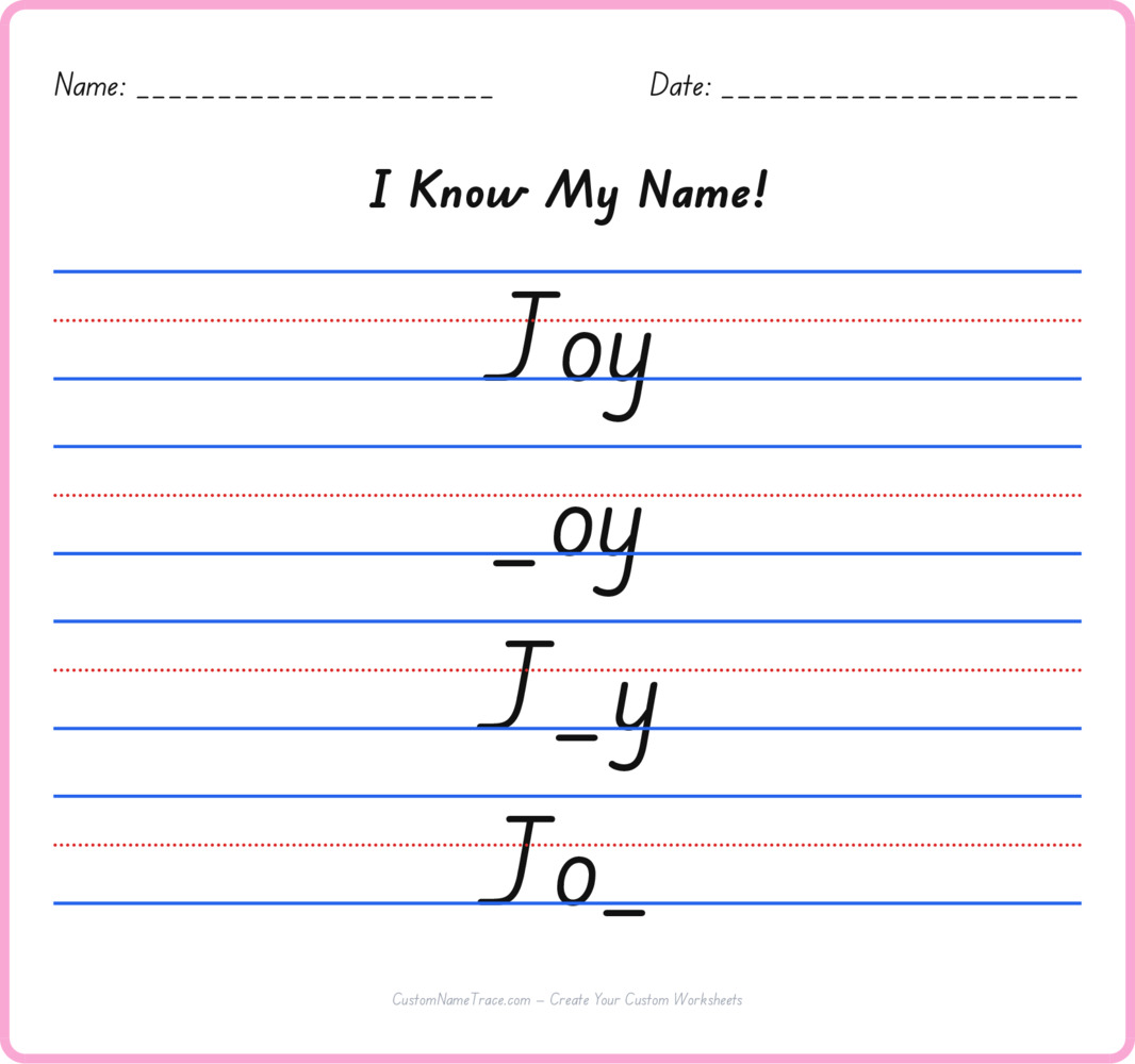 Free Joy custom name tracing - fill-in-the-blank free worksheet