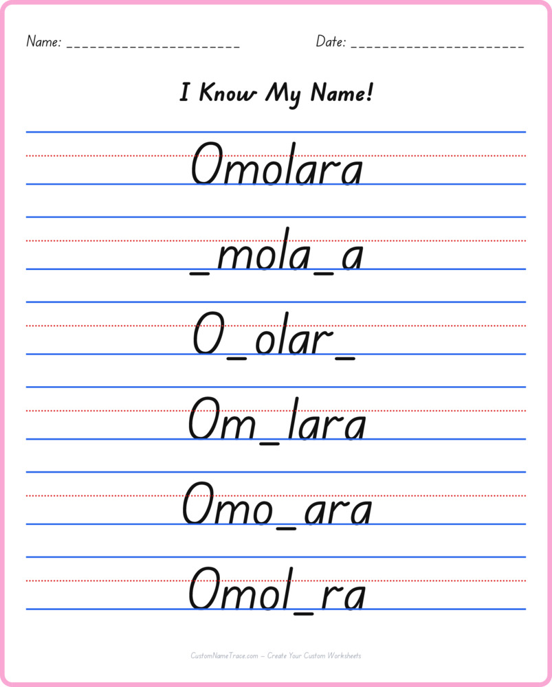 Free Omolara custom name tracing - fill-in-the-blank free worksheet